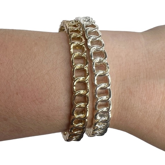 Bright Gold & Silver Tone Thick Chunky Chain Link Bangle Bracelets - Picture 2 of 9